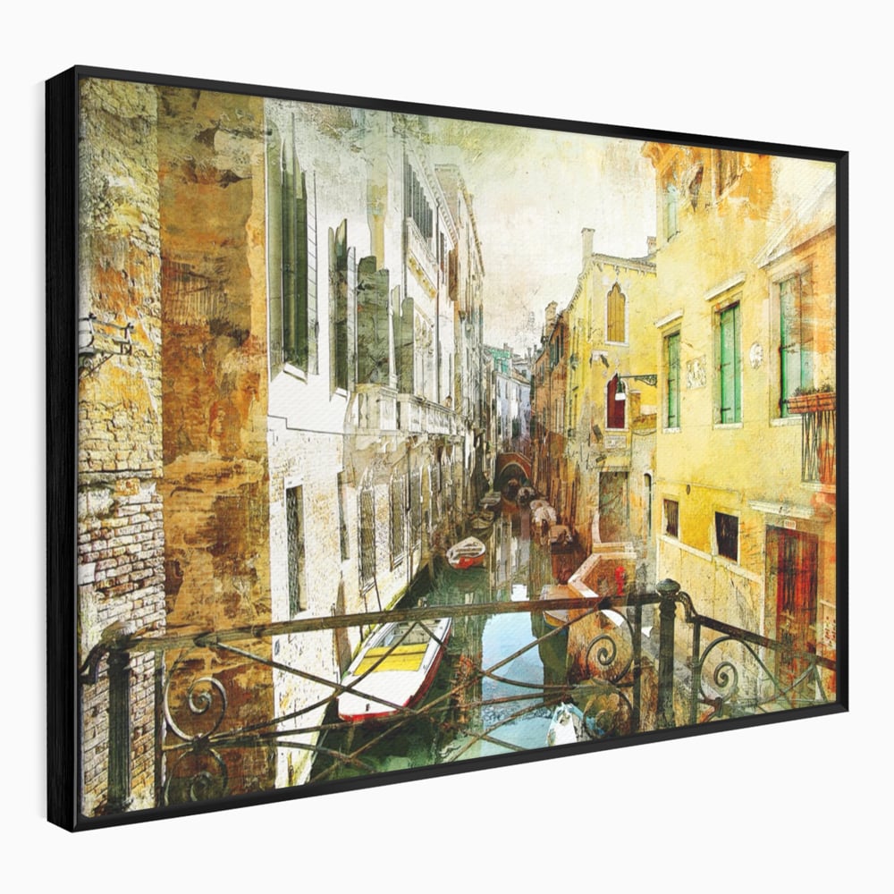 Tablou canvas cu tablou canvas cu peisaj venetian, in rama de aluminiu negru